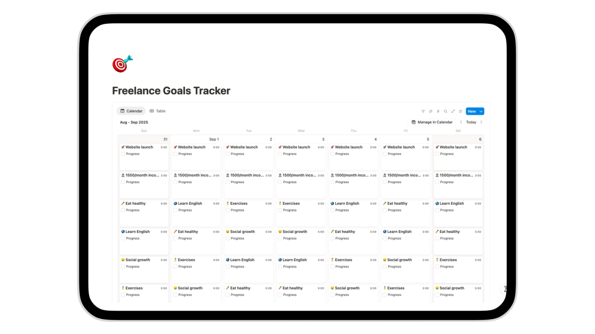 Freelance Goals Tracker template