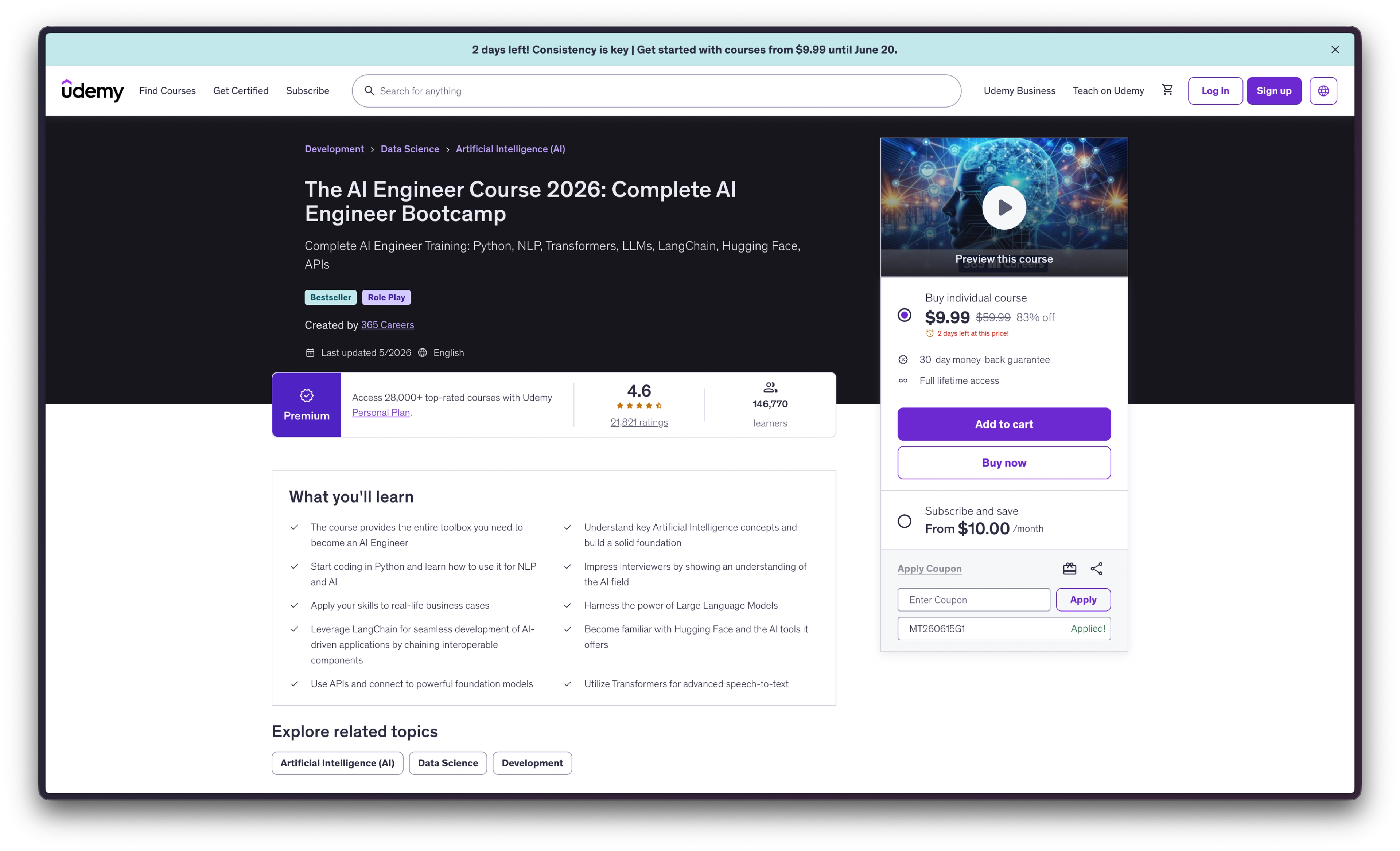 No. 2: The AI Engineer Course 2026 is the most complete on-ramp into the field