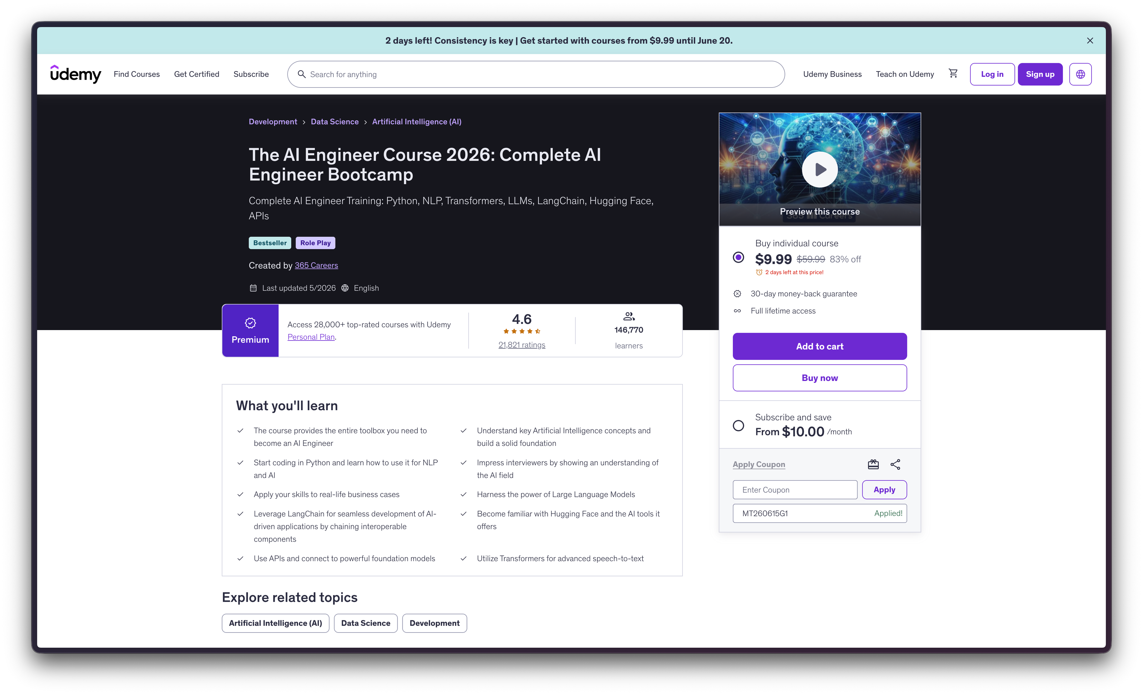 No. 2: The AI Engineer Course 2026 is the most complete on-ramp into the field