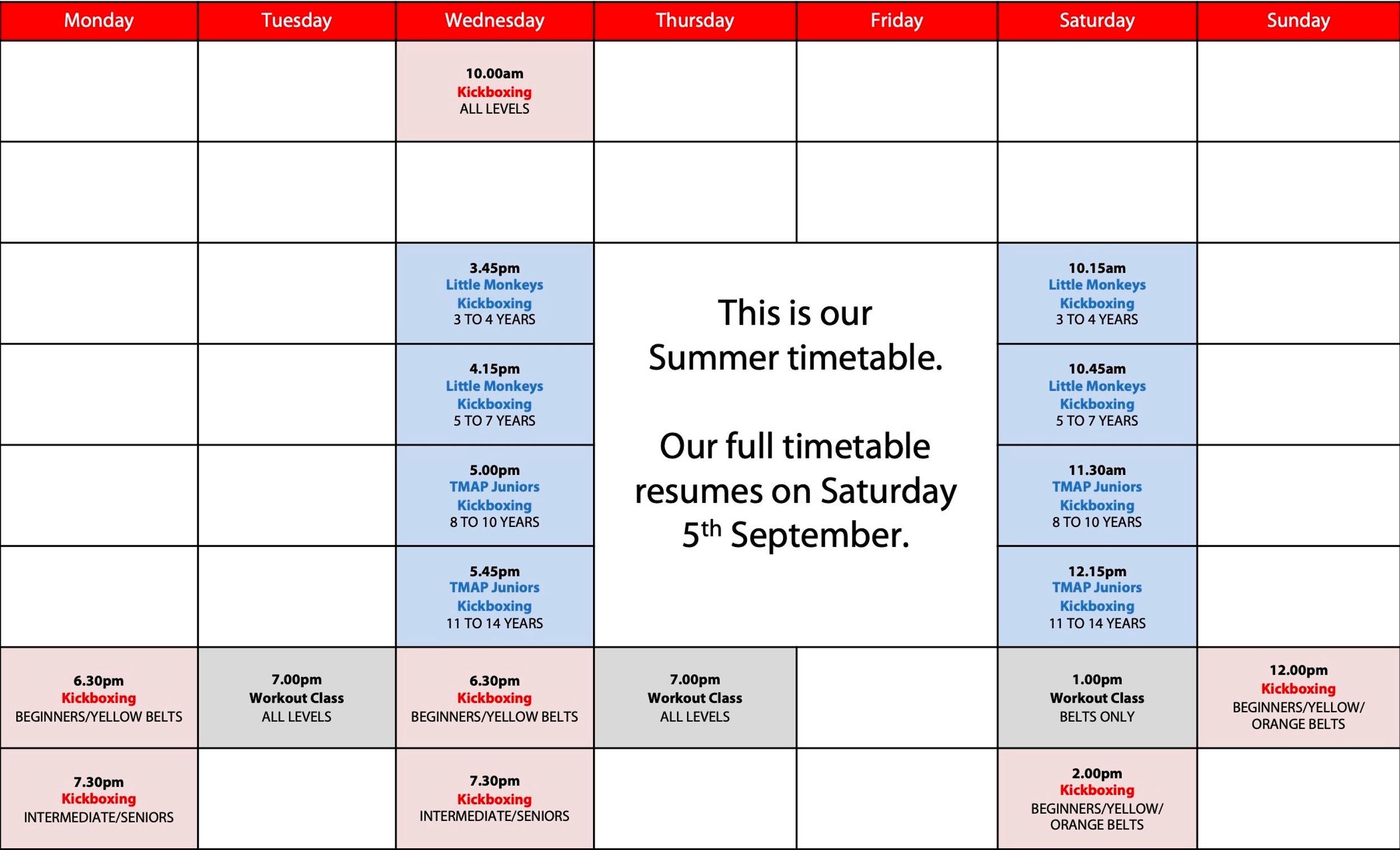 Summer Timetable 30.7.26