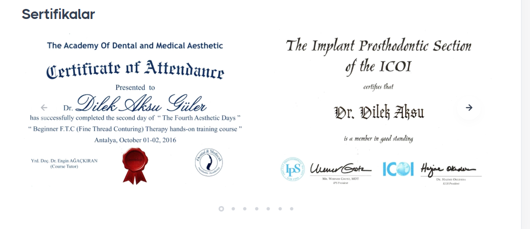 Member of the ICOI Implant Prosthetics Section — Dt. Dilek AKSU GÜLER sertifikası