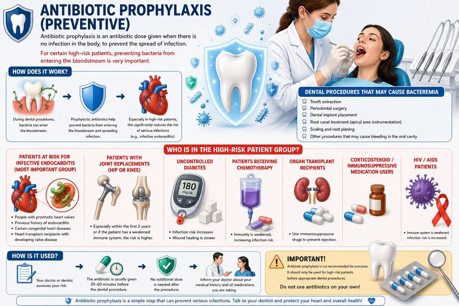 Infographic on preventive antibiotics before dental procedures and who is high risk