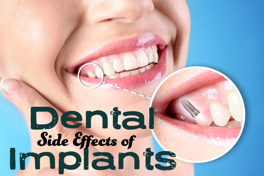 Smiling woman with a magnified circle showing an implant
