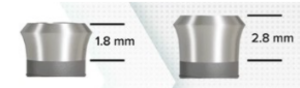 Two implant necks with heights of 1.8 and 2.8 mm