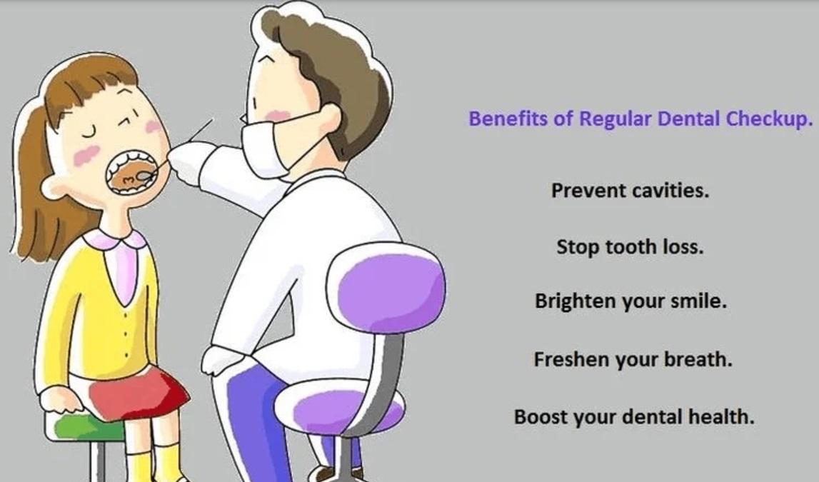 Cartoon of a dentist examining a child's mouth