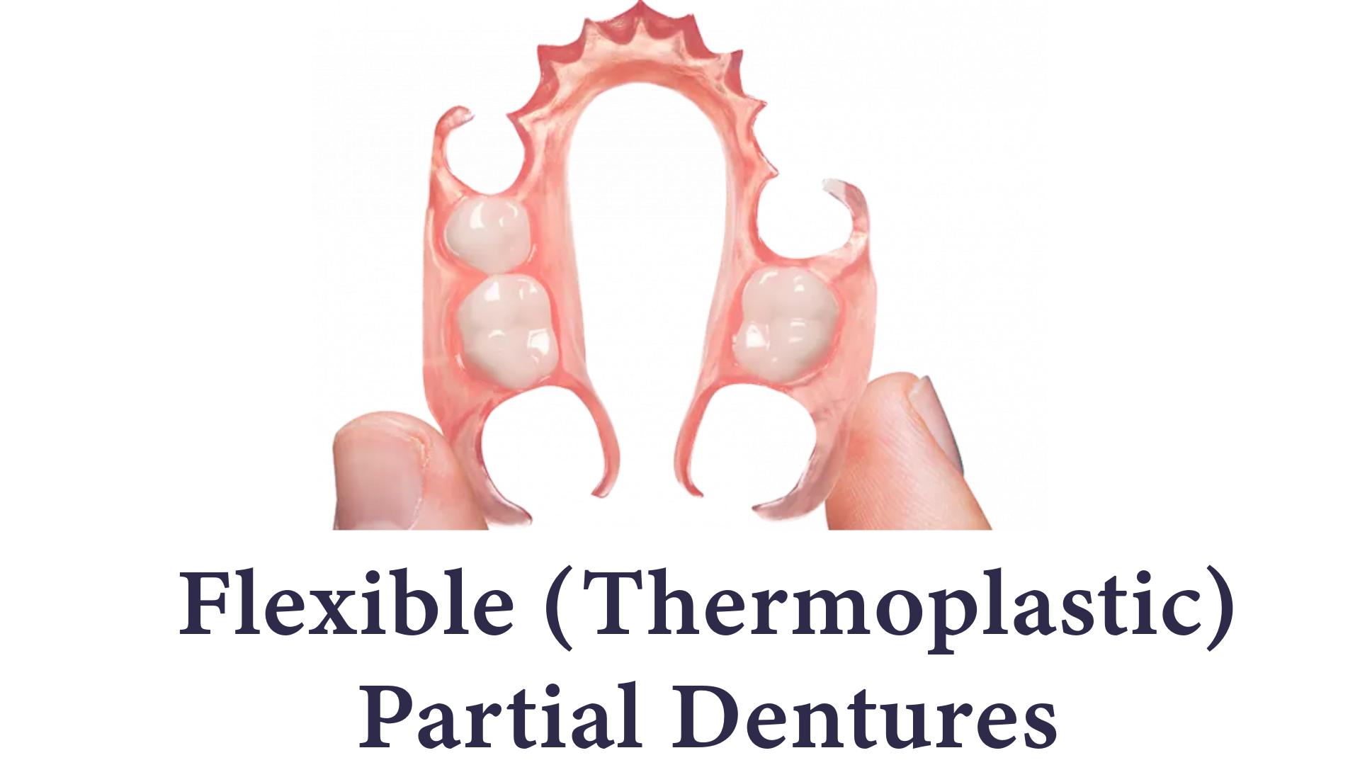 Flexible thermoplastic partial denture held between two fingers
