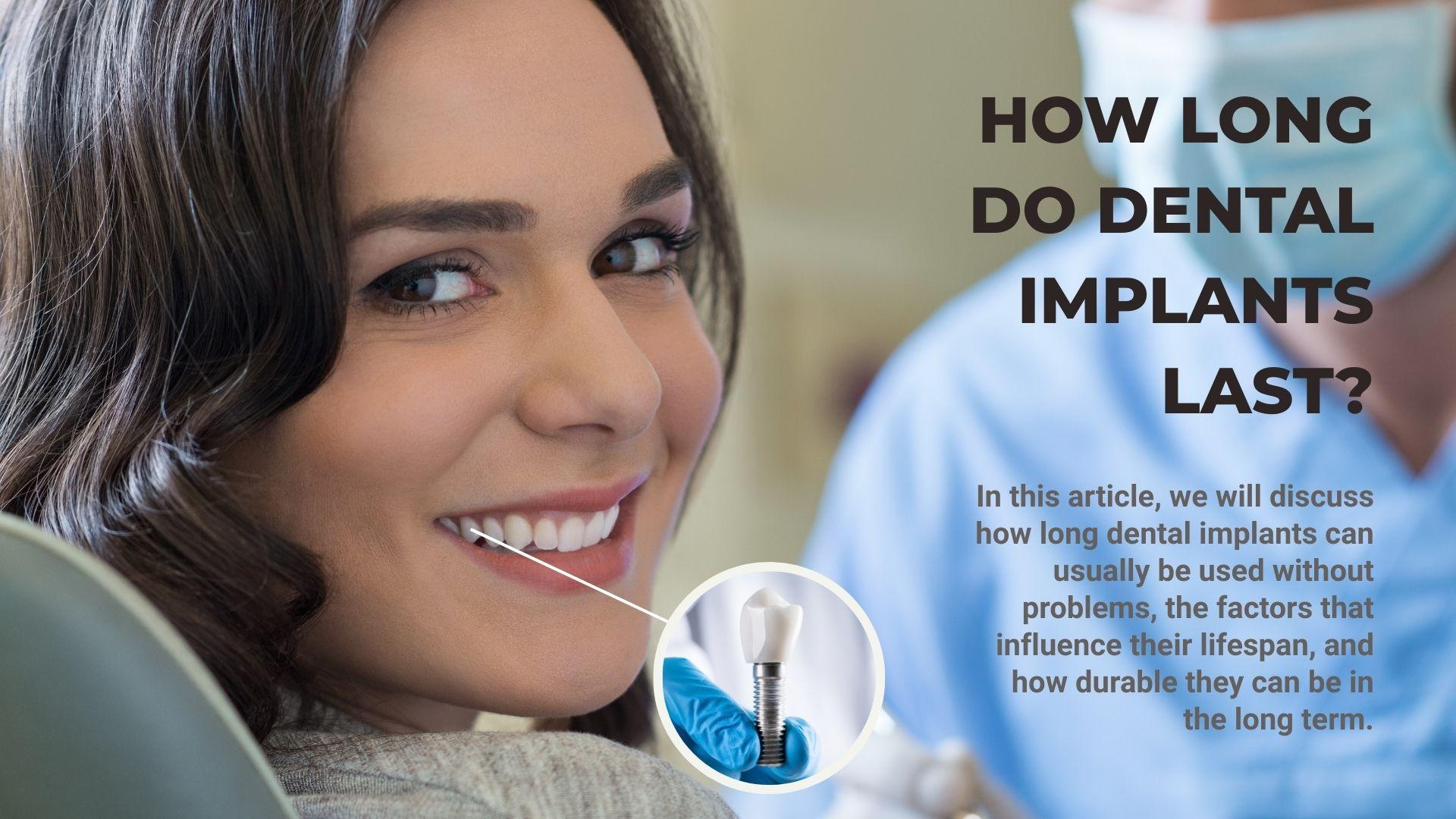Smiling woman in a dental chair with an inset of a dental implant