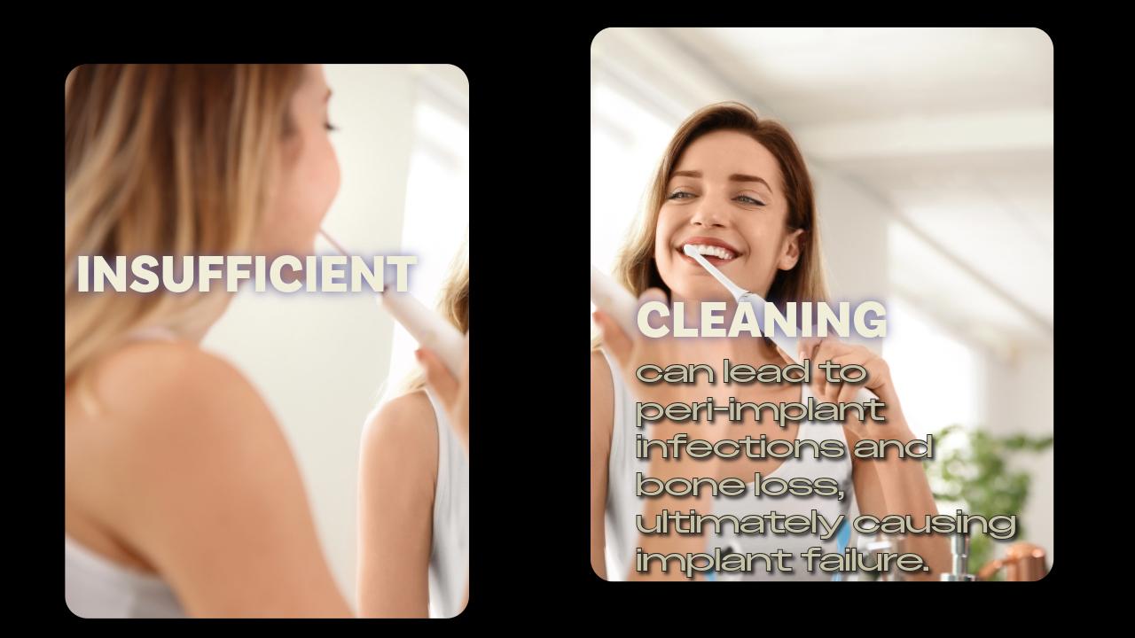 Two photos of a woman brushing her teeth