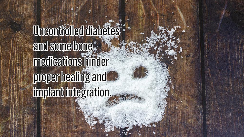 Sugar crystals arranged as a sad face on a wooden table