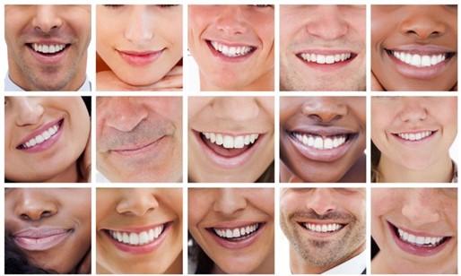 Collage of fifteen smiling mouths