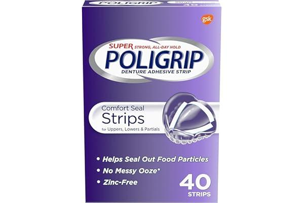 Poligrip comfort seal denture adhesive strips box
