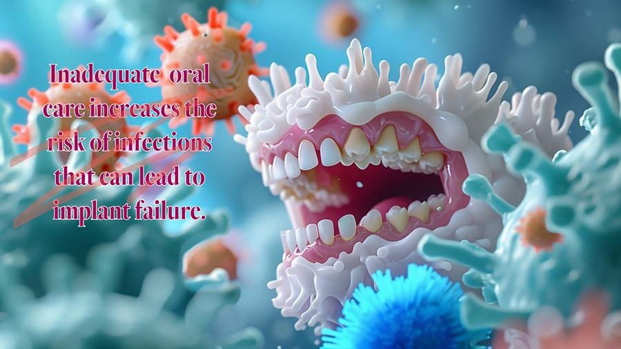 Stylised 3D mouth surrounded by germ models
