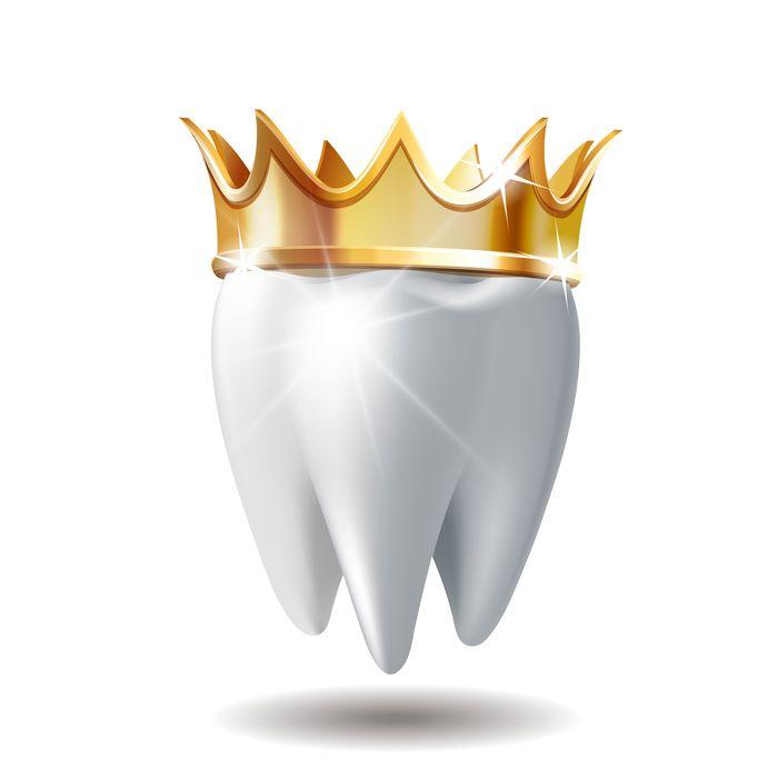 Illustration of a white tooth wearing a golden crown
