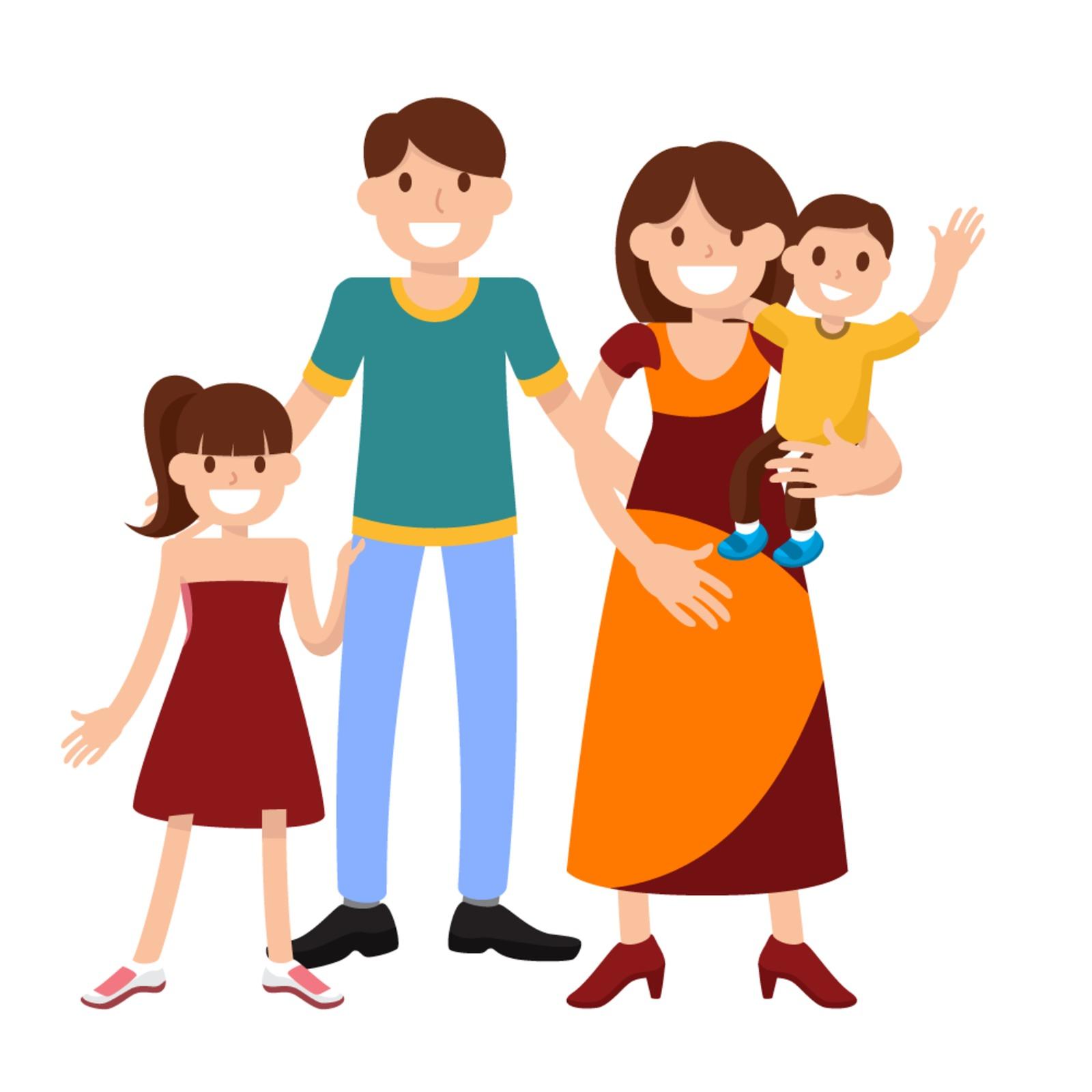 Illustration of a family with two children