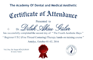Member of the Turkish Dental Association — Dt. Dilek AKSU GÜLER sertifikası