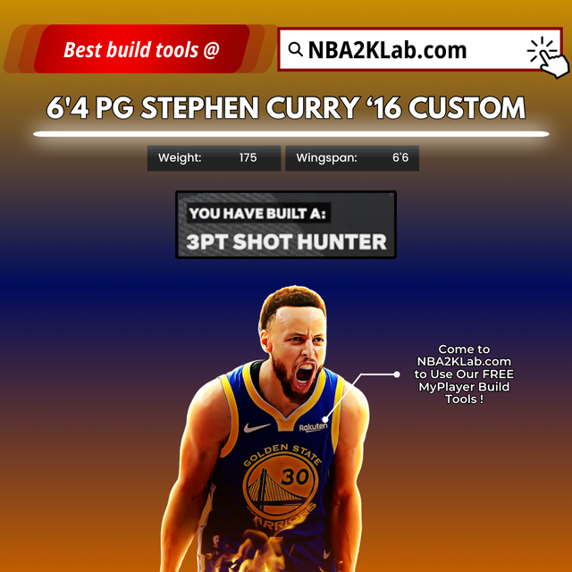 NBA 2K24 Best 6'4 PG Stephen Curry ‘16 Custom