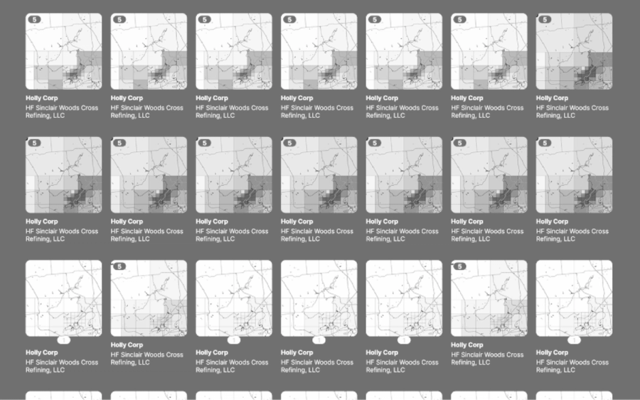 Draft of grid view of InMap outputs from all refinery sites