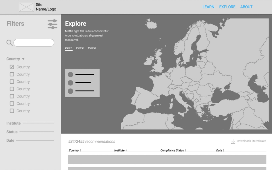 Wireframe image of explore tool layout