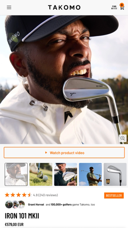 Takomo Golf site on mobile