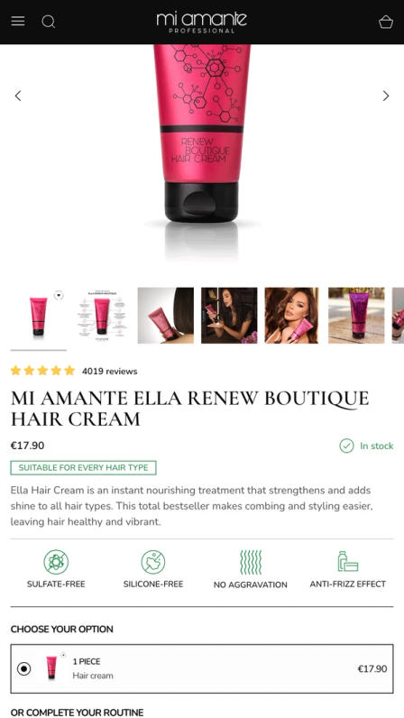 Mi Amante site on mobile
