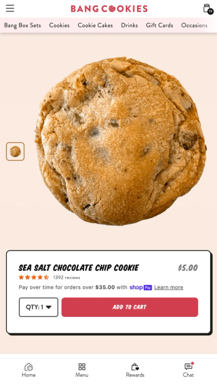 Bang Cookies site on mobile