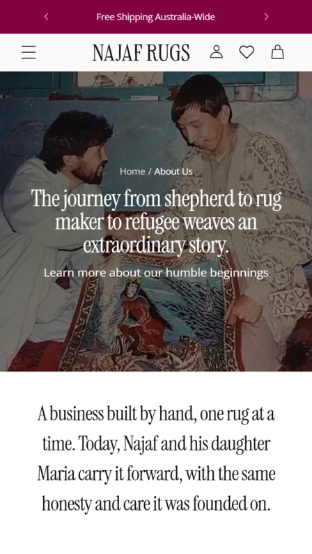 Najaf Rugs site on mobile