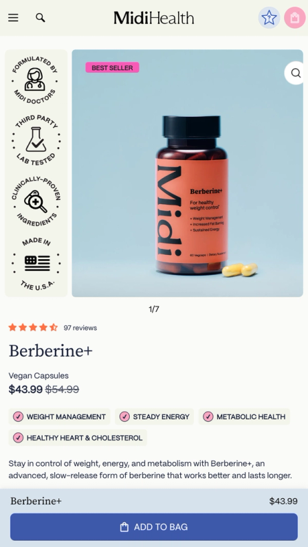 Midi Health site on mobile