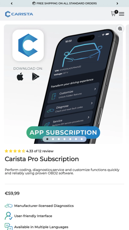 Carista site on mobile