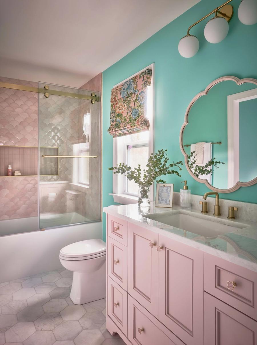 Fort Mill, SC - Livable & Hamptons Style - Girls Bathroom Colorful Pink
