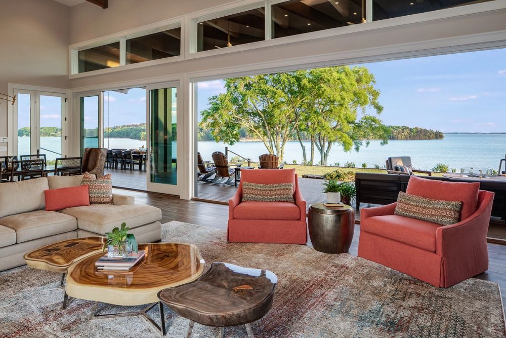 Anderson, SC - Modern Lake house - Living Room Overlooking Lake