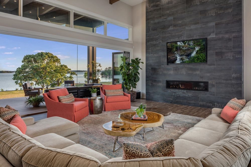 Anderson, SC - Modern Lake house - Living Room with Fireplace