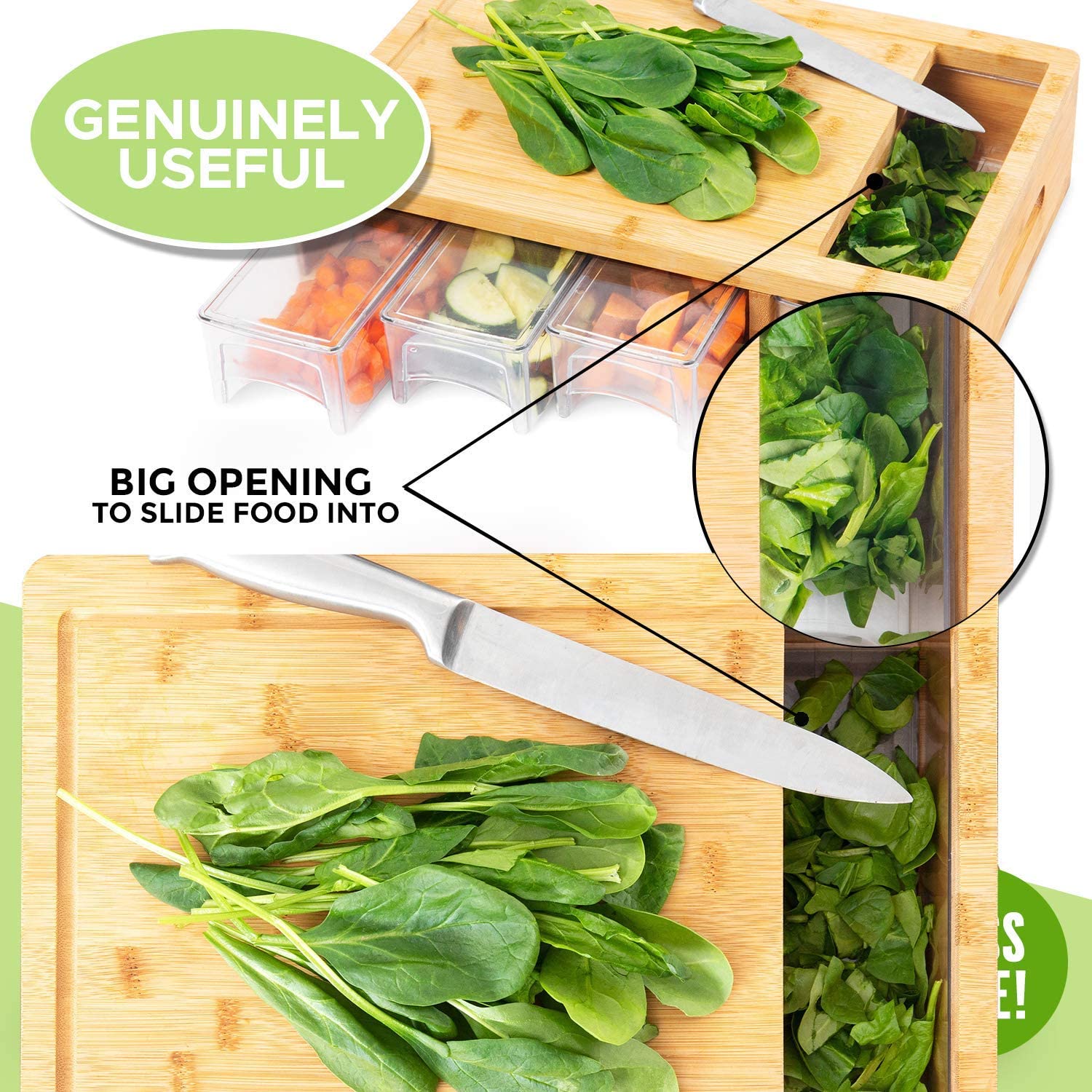 Bamboo Cutting Board with Trays and LIDS