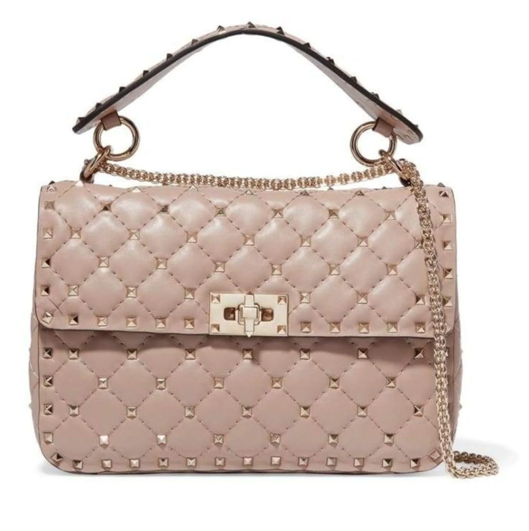 Valentino Beige Medium Rockstud Matelasse Bag