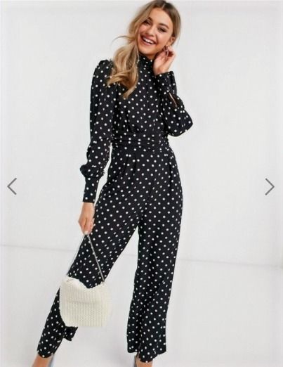 ruched waist detail jumpsuit with split front in polka dot