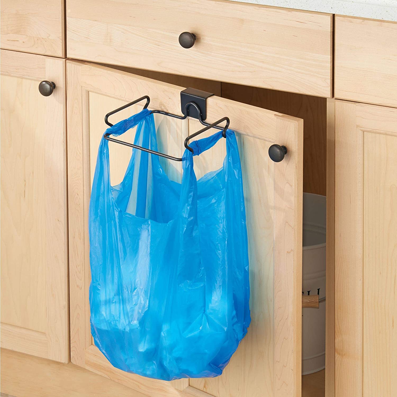 iDesign Classico Steel Over The Cabinet Plastic Bag Holder for Kitchen, Pantry, Bathroom, Dorm Room, Office, Bronze