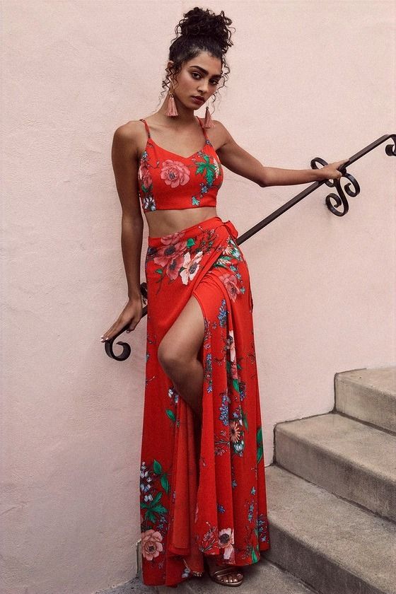 Red Two-Piece Maxi Dress