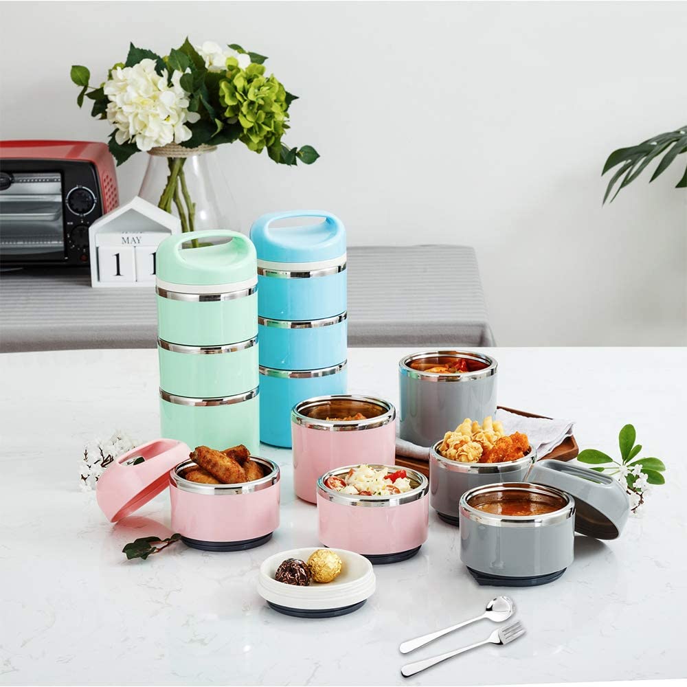 Lille Home Stackable Stainless Steel Thermal Compartment Lunch/Snack Box