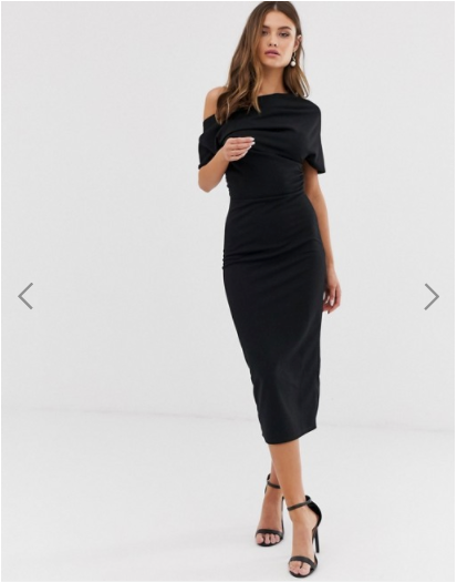 ASOS DESIGN pleated shoulder pencil dress