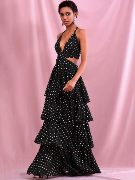Cut Out Polka-dot Layered Prom Dress