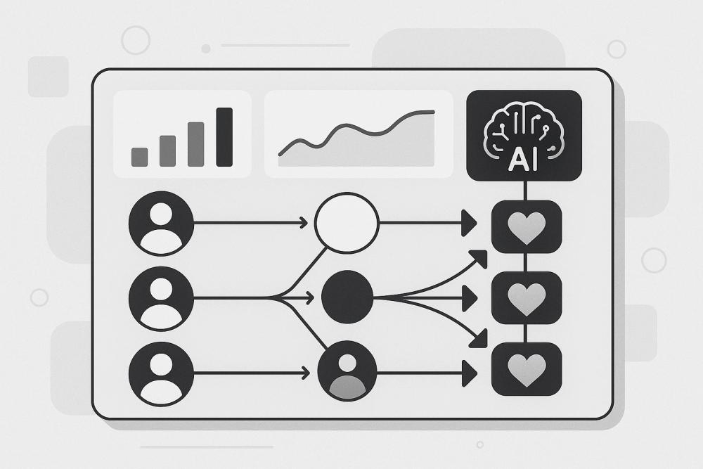 A flow diagram showing 100 customer queries coming in. An “AI Service Agent” icon resolves 80 of them. The remaining 20 are seamlessly routed to a “Human Expert” icon with full context.