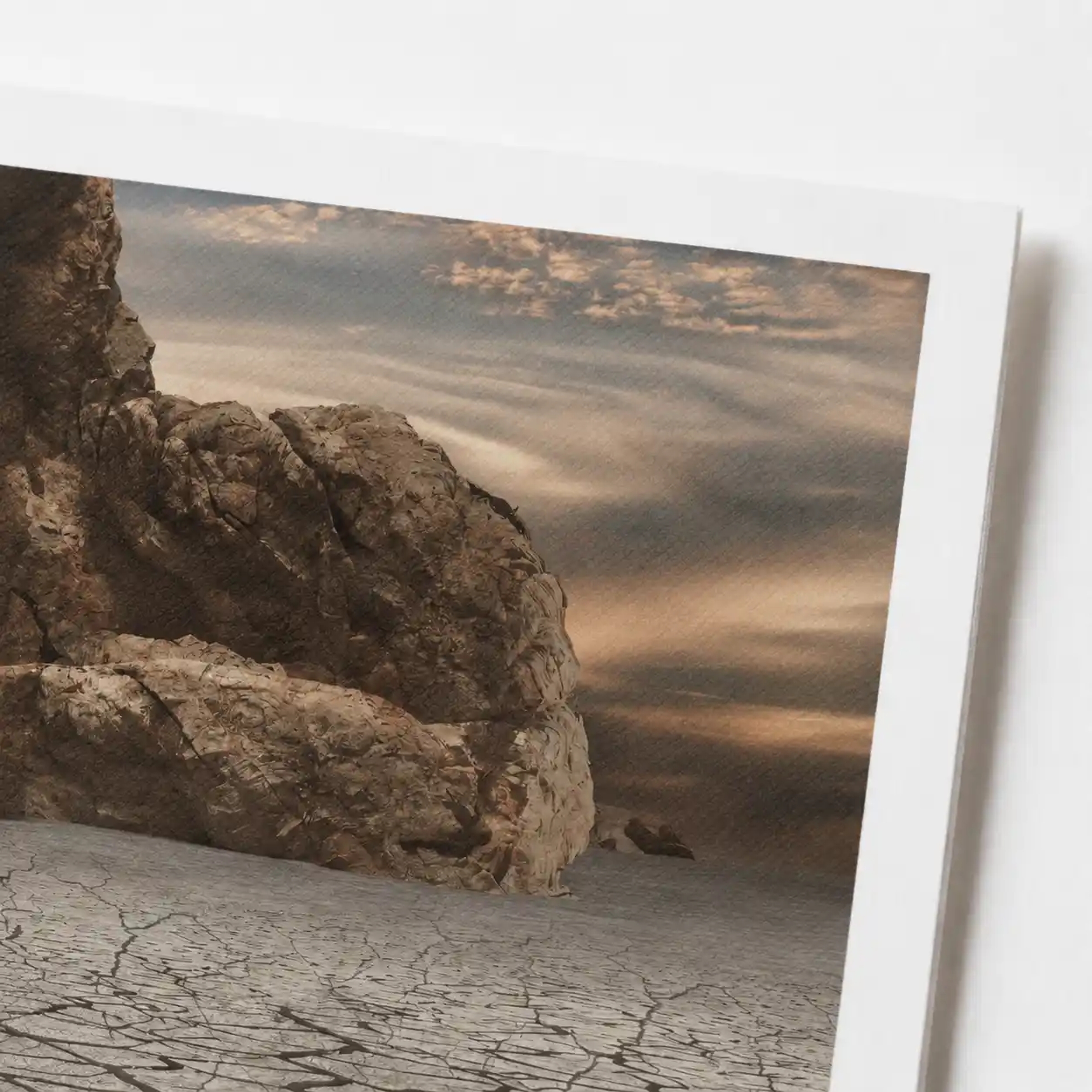 Digital sculpture scene of a nude figure carrying a large stone beside a sign reading Tomorrow on cracked ground.