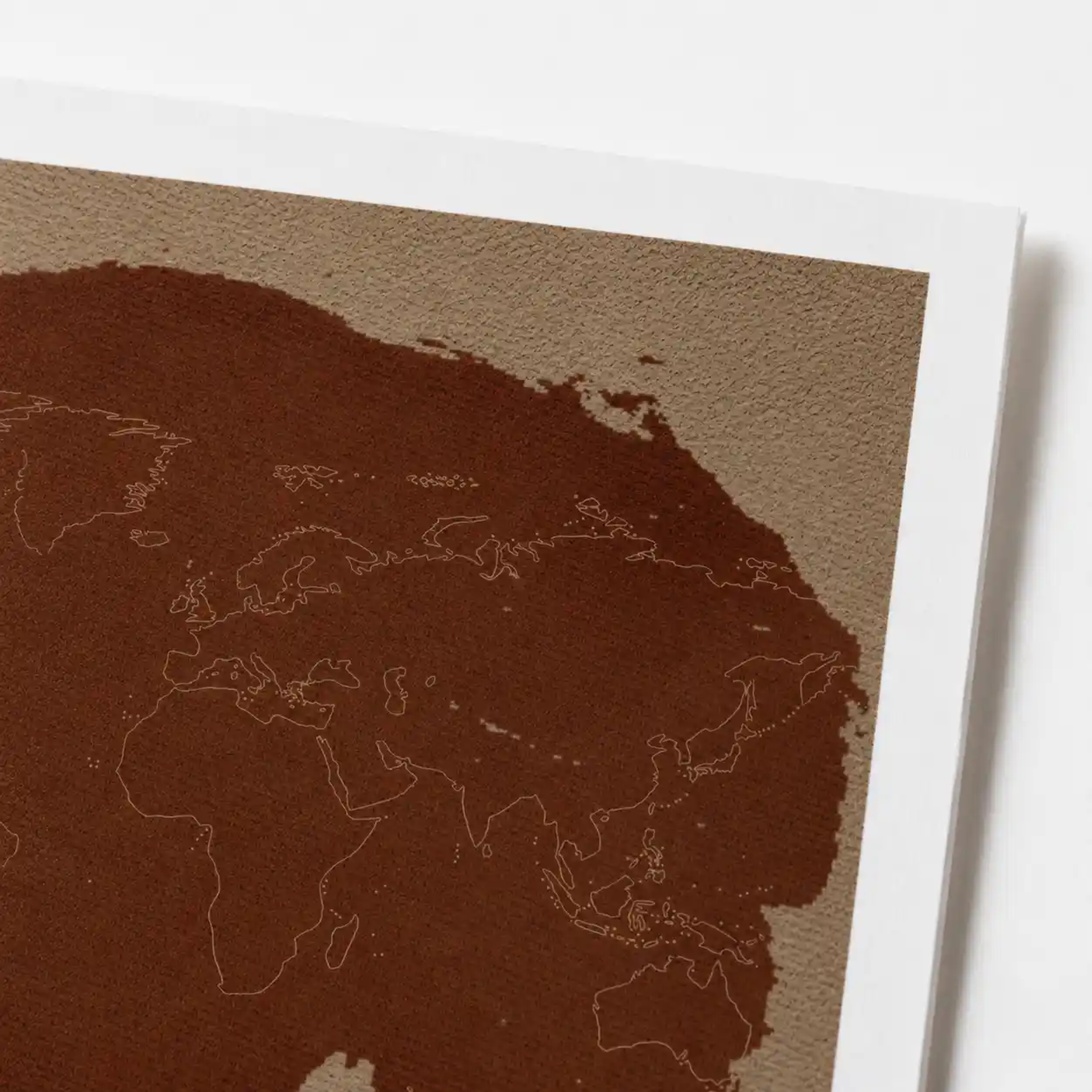 Digital artwork of a cracked human figure pulling a suitcase with a small house inside, set before a world map.