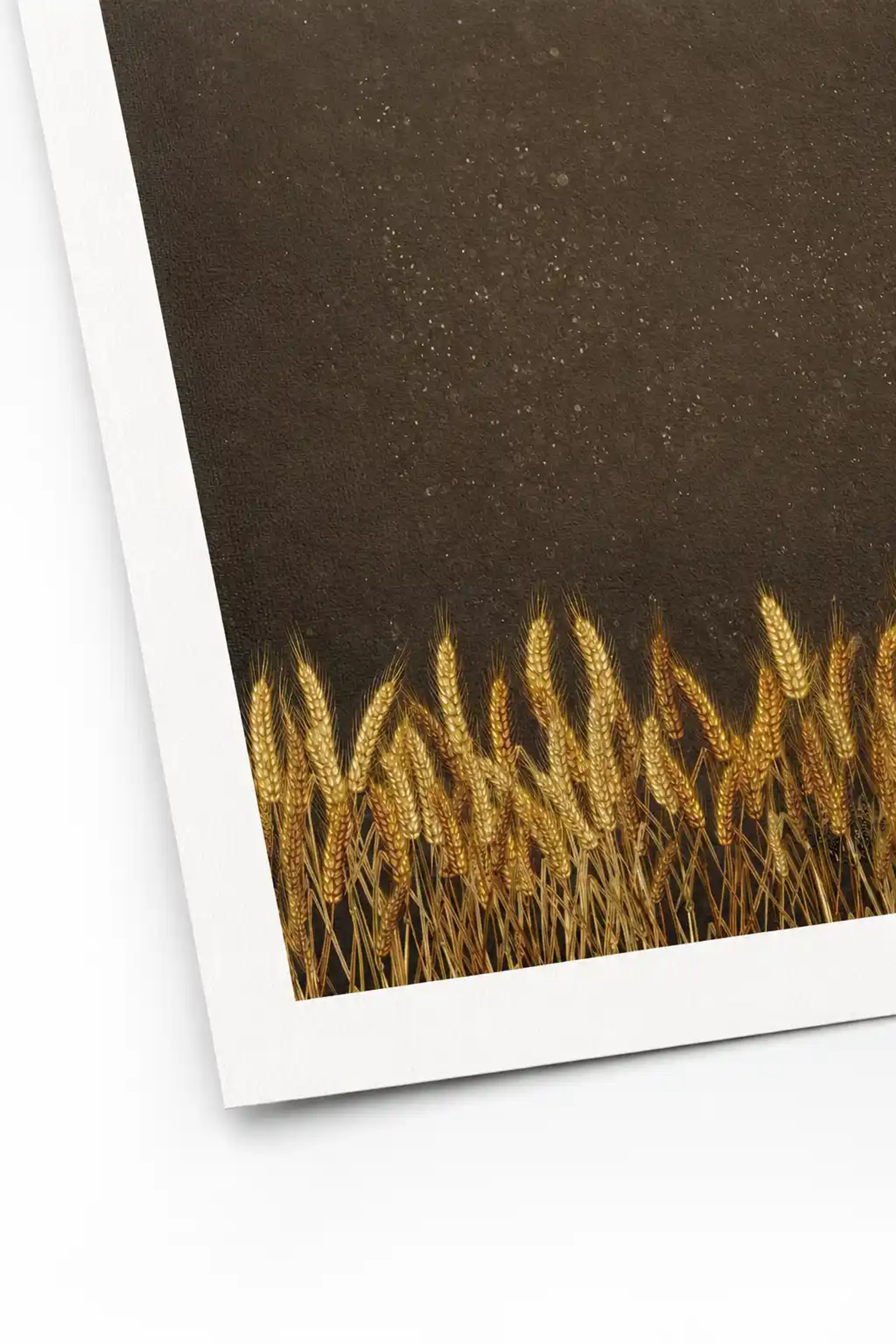 Straw scarecrow in blue overalls and a hat stands in a wheat field, a straw bird on its arm, digital mixed media