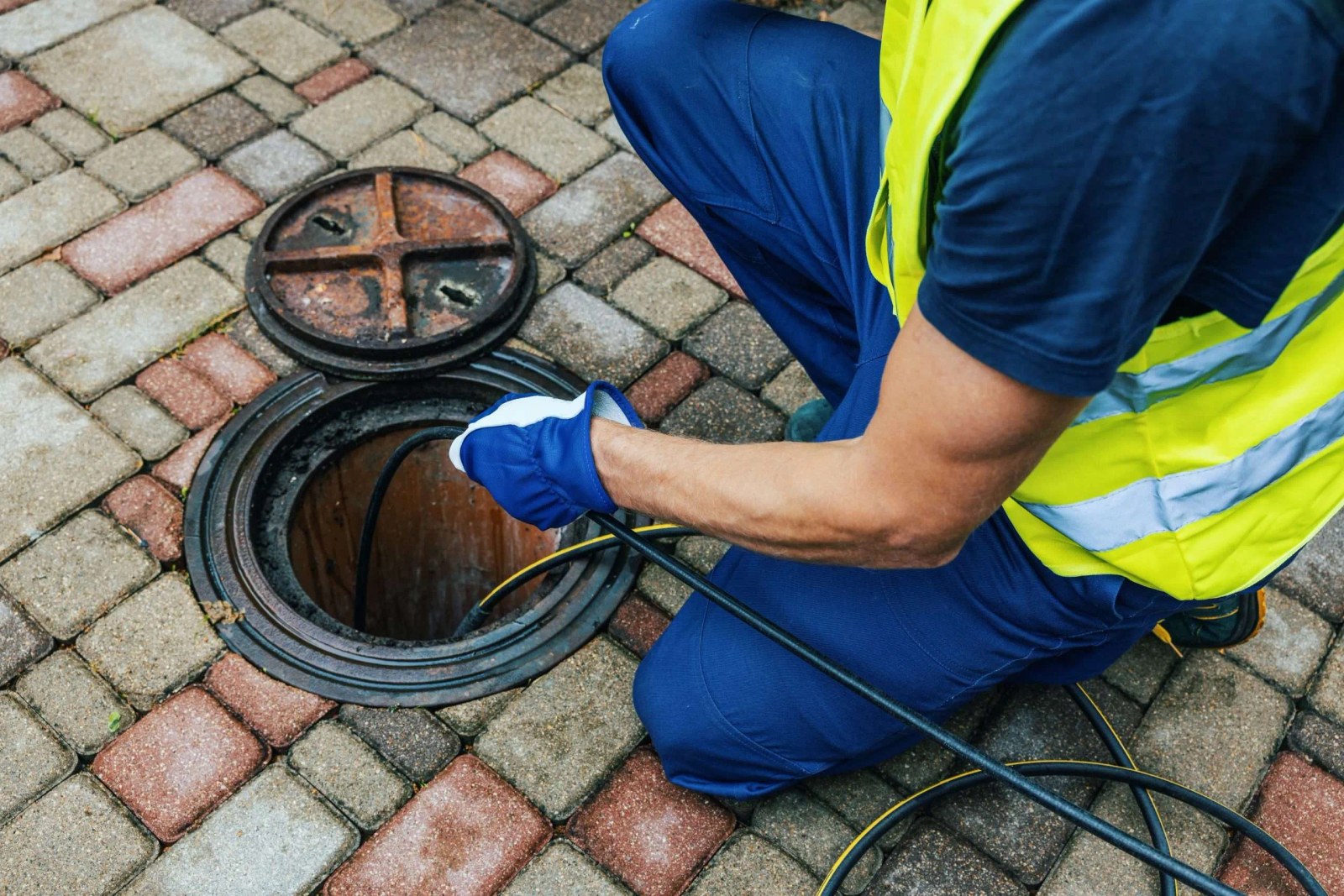 Plumber removing drain blockage in Tallinn Estonia