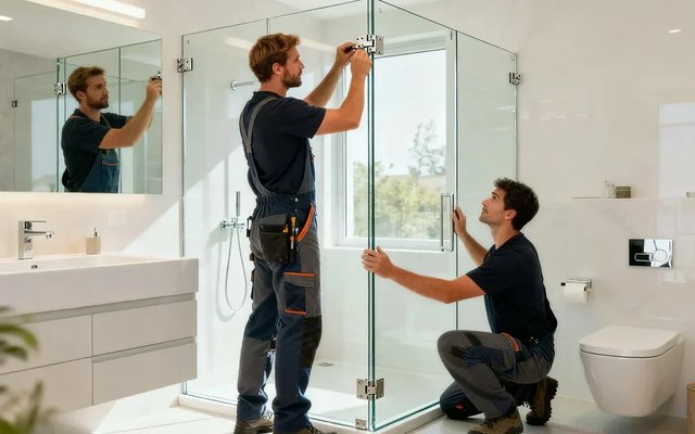 Shower cabin installation in Tallinn — professional fitting and plumbing connections