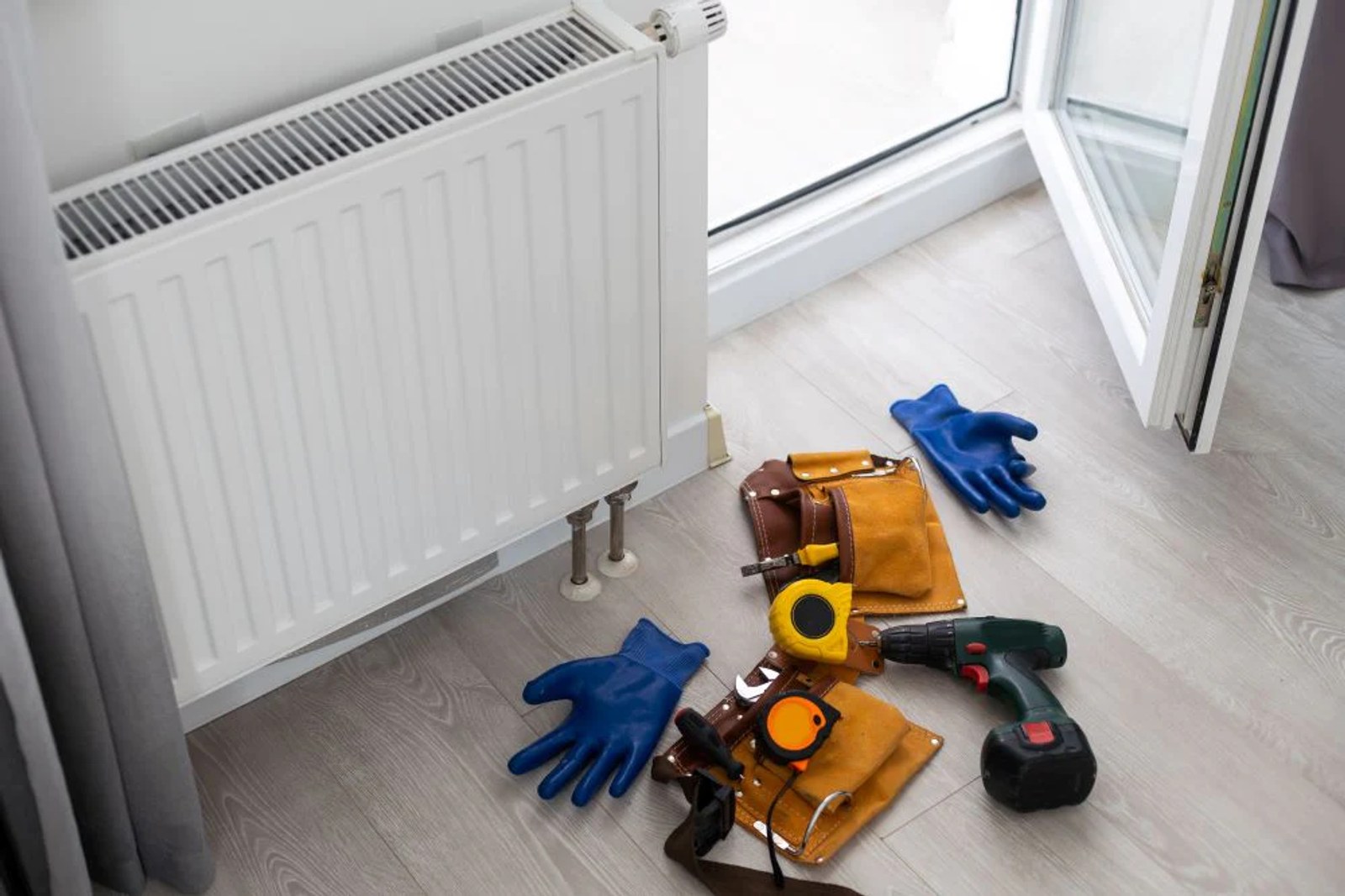 Radiator installation – heating radiator being installed in Tallinn apartment – TorudeAbi24