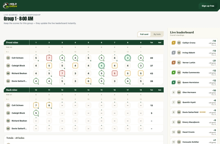 Guest scorekeeper entry screen for scoring a group with no account required