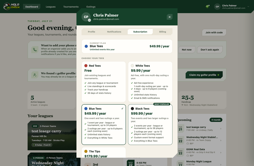 Membership tiers from a free starter plan up to full-featured tiers