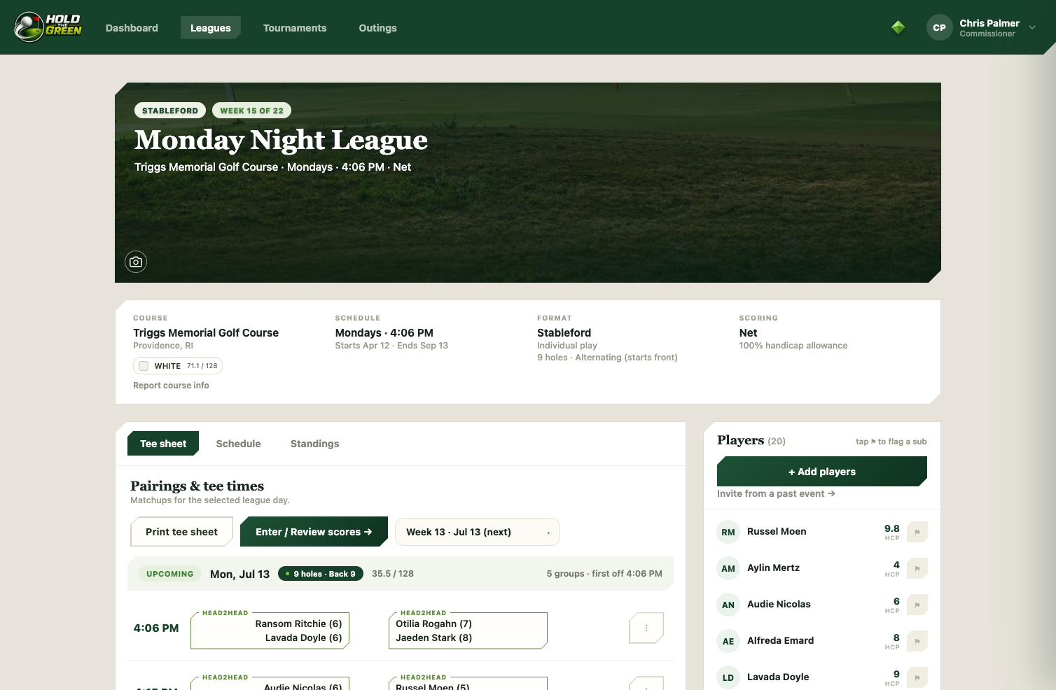 One page per league