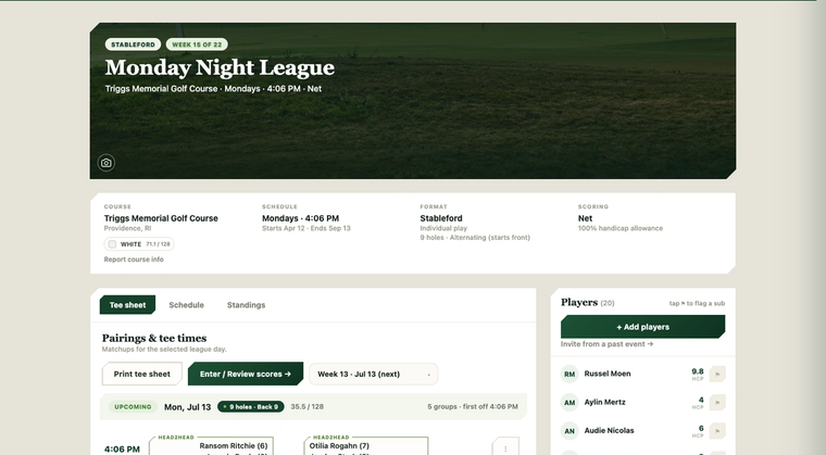 One page per league